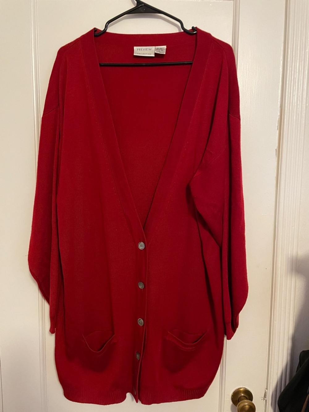 Preview Collection Women’s Red V-Neck Button Front Cardigan